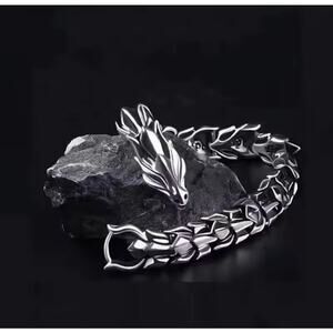 Silver Color Dragon Clamp Bracelet Men Adult Jewelry Vintage Style Metal